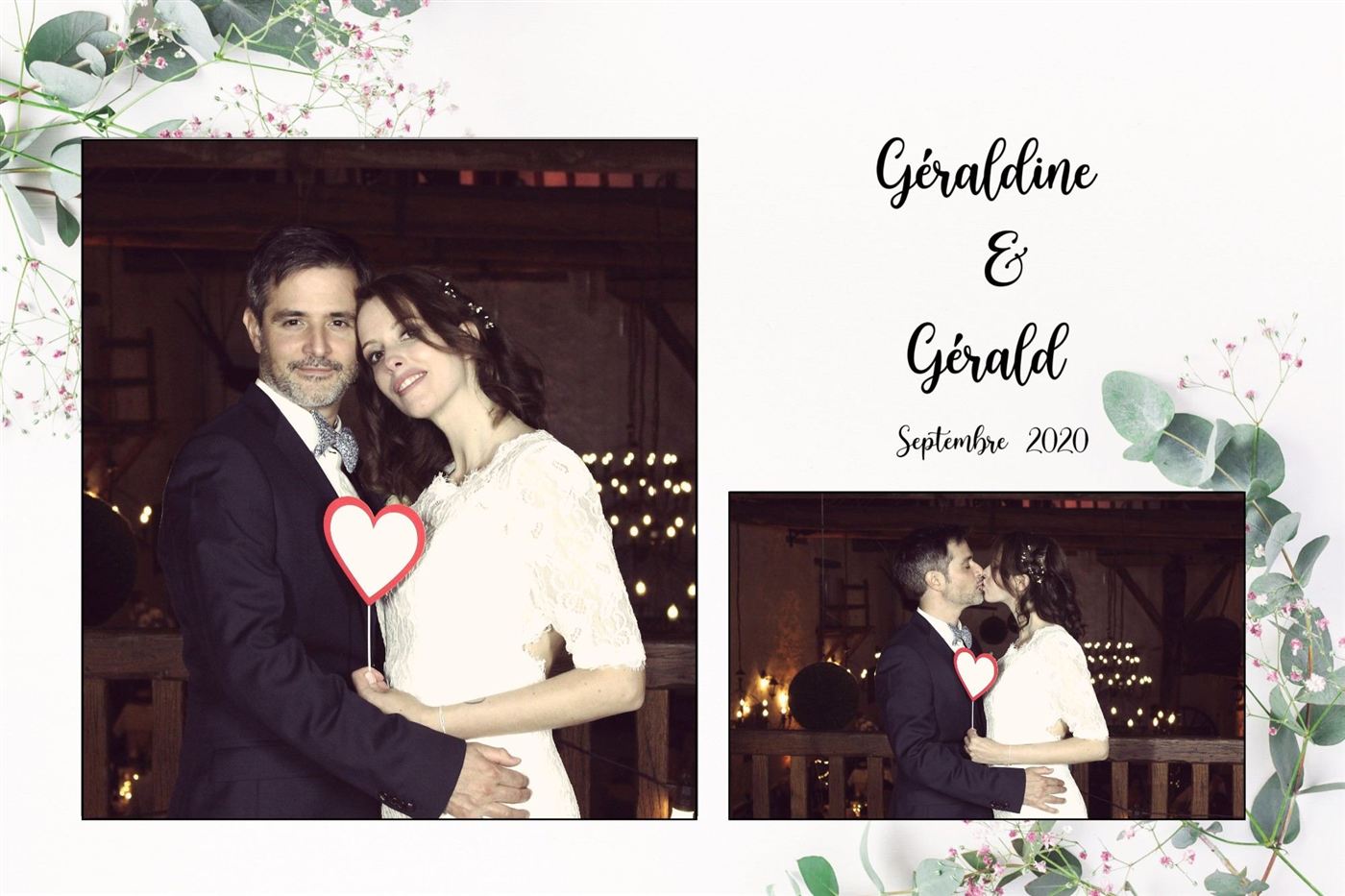 Tirage photobooth d'un mariage, cadre végétal